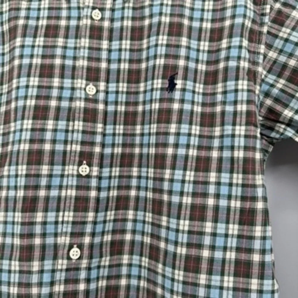 Ralph Lauren Plaid Button Down Shirt‎ Kids Long Sleeve Brown Blue White L(14-16)